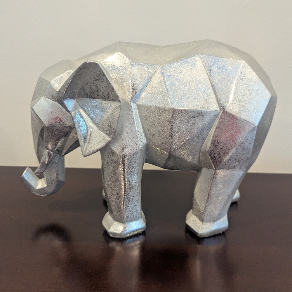 Small Silver Geometric Elephant Sculpture